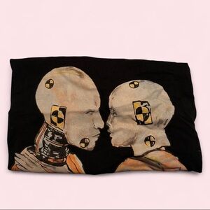 Graphic Black Tee with Crash Test Dummy Kiss Design